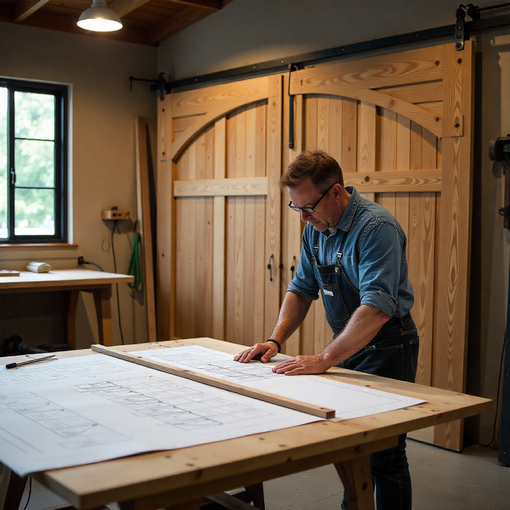 Craftsman creating custom heritage garage door panels with exact design replication