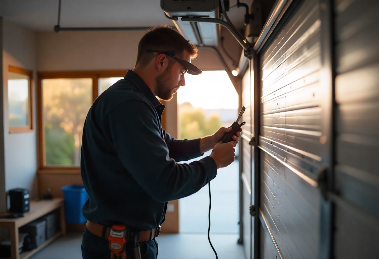 Technician providing same-day emergency garage door opener repair in Northern Beaches home.
