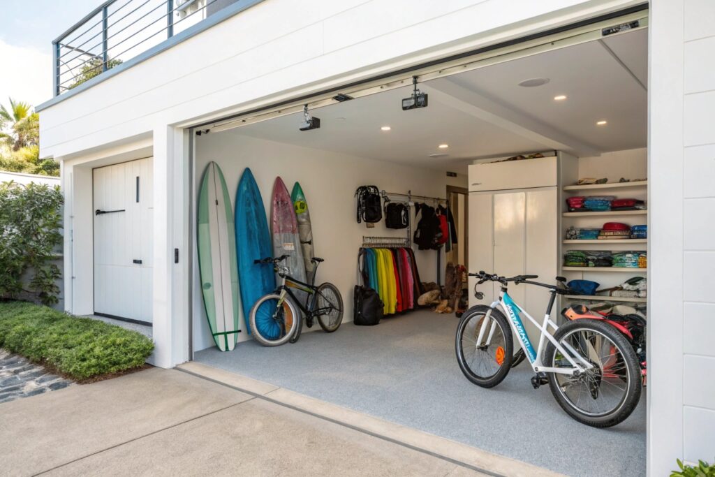 Northern Beaches garage with family equipment benefiting from smart door access