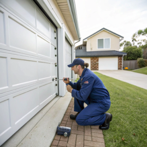Garage door technician repairing springs and hardware on a Bilgola Plateau home