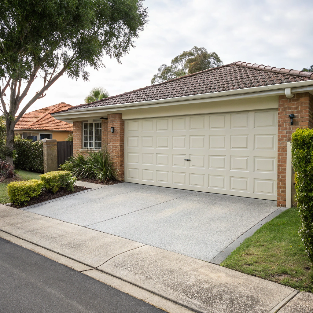 Panel lift garage door on a brick and tile home in Narrabeen Plateau